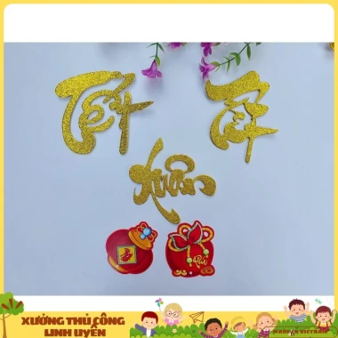 [CÓ KEO - 10cm] Chữ thư pháp kim tuyến dán dưa bưởi dừa quạt bia nước ngọt, trang trí tết Nguyên đán, năm mới 2.024 6