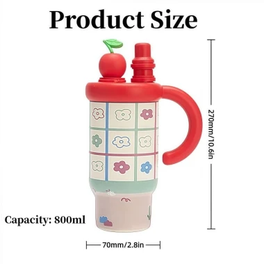 Cốc giữ nhiệt SHIKICK 800ml có tay cầm và ống hút, thép không gỉ 316, in hình dễ thương cho bé 2