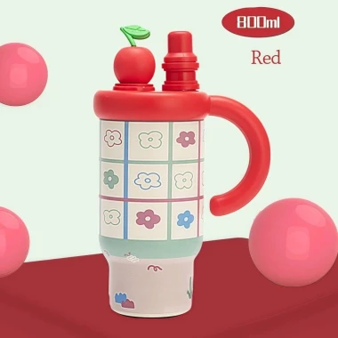 Cốc giữ nhiệt SHIKICK 800ml có tay cầm và ống hút, thép không gỉ 316, in hình dễ thương cho bé 3