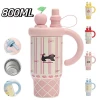 Cốc giữ nhiệt SHIKICK 800ml có tay cầm và ống hút, thép không gỉ 316, in hình dễ thương cho bé 4