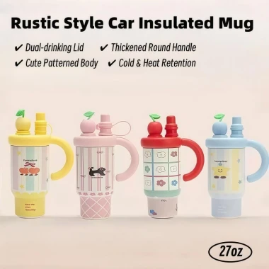 Cốc giữ nhiệt SHIKICK 800ml có tay cầm và ống hút, thép không gỉ 316, in hình dễ thương cho bé 5