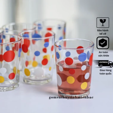 Cốc Thủy Tinh Chấm Bi Tuổi Thơ 230ml - Giá Chỉ 15660đ! Ly Uống Nước Đẹp Lãng Mạn 7