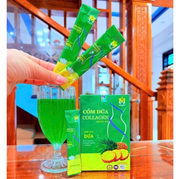 Hình ảnh sản phẩm CỐM DỨA COLLAGEN - Cốm Dứa Collagen Detox Vip Chính Hãng hỗ trợ đẹp da đẹp dáng, detox cơ thể, bổ sung collagen hộp15goi