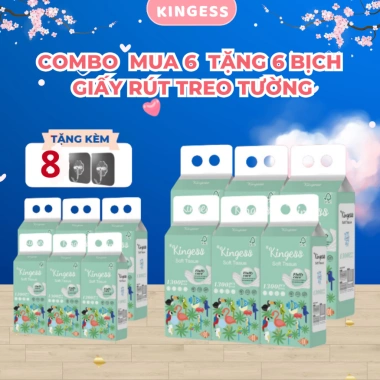 COMBO 12 BỊCH Khăn giấy rút KINGESS thiết kế treo tường thông minh, tiện lợi, giấy vệ sin siêu dai và mềm mịn 2