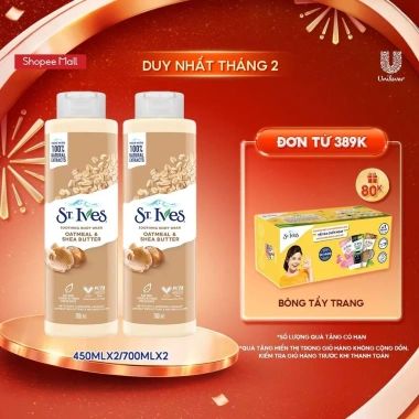 Combo 2 chai Sữa tắm St.Ives Yến mạch & Bơ 450ml-700ml - Giảm giá 22% chỉ 333.000₫
