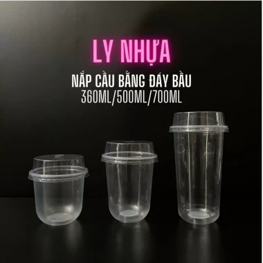 [Combo 50] Ly Nhựa PP Trong Suốt Nắp Fi95 Bằng Cao Đáy Bầu 360ml/500ml/700ml Đựng Trà Sữa, Sinh Tố 2