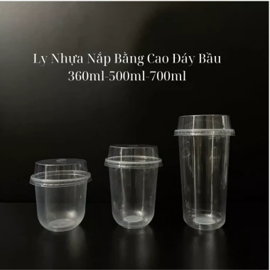[Combo 50] Ly Nhựa PP Trong Suốt Nắp Fi95 Bằng Cao Đáy Bầu 360ml/500ml/700ml Đựng Trà Sữa, Sinh Tố 3