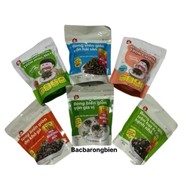 Combo 6 vị rong biển giòn trộn ăn liền o'food (rau và hạt, cá hồi, hải sản, gia vị , khô gà, hạnh nhân)