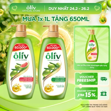 Combo Dầu Gội Olive 1L + Dầu Xả 650ml Ngăn Gãy Rụng, Bồng Bềnh, Chắc Khỏe - Giá chỉ 234.600 VND