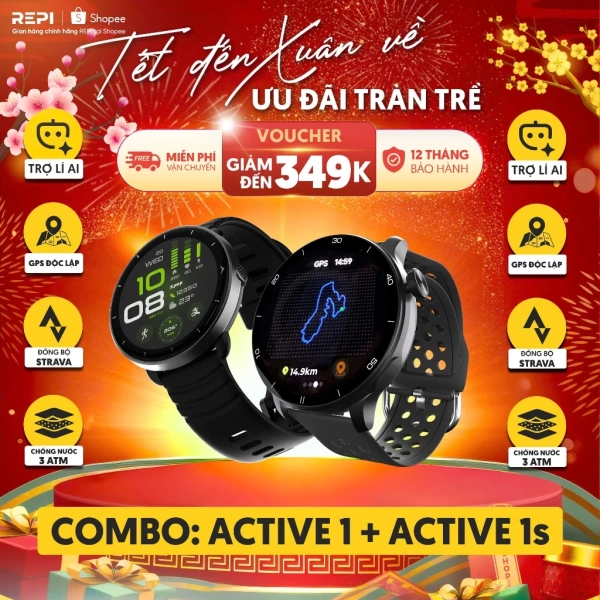 Hình ảnh sản phẩm COMBO Đồng Hồ Thông Minh REPI BeeWatch Active 1 + 1S Chính Hãng - GPS Độc Lập - Trợ lý ảo AI - Đồng Bộ Strava