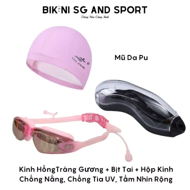Combo Mắt Kính Bơi Chống Nước & Mũ Bơi Da Pu - Giá Rẻ 179k, Bơi Lội, Du Lịch Biển Lý Tưởng 4