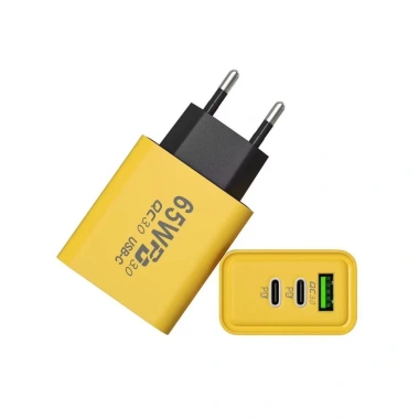 Củ Sạc Nhanh 65W QC3.0 | 3 Cổng USB + Type‑C PD | Phích Cắm EU – Giá 45.000₫