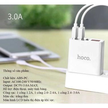 Củ sạc nhanh Hoco C15 3 cổng, màn hình LED hiển thị, hỗ trợ sạc 3.0A - Giảm còn 139k VND 4