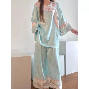 Cung điện Han Elements - Bộ đồ ngủ Hanfu retro phong cách Trung Hoa, in hình mắt cá, phù hợp cho cả nhà 2