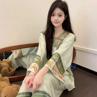 Cung điện Han Elements - Bộ đồ ngủ Hanfu retro phong cách Trung Hoa, in hình mắt cá, phù hợp cho cả nhà 5