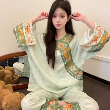 Cung điện Han Elements - Bộ đồ ngủ Hanfu retro phong cách Trung Hoa, in hình mắt cá, phù hợp cho cả nhà 6