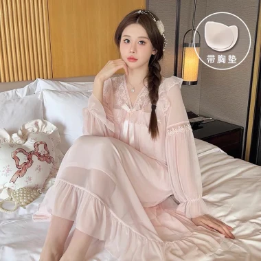 Đầm ngủ nữ cổ V dài tay có đệm ngực - Thoải mái, sang trọng, giá ưu đãi 290.500 5