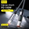 Dây cáp sạc nhanh 100W Type C Basemo - Đèn LED hiển thị công suất - Dây bện dày 1m 5