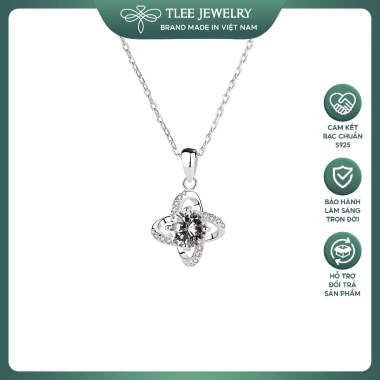 Dây chuyền bạc nữ TLEE mặt cỏ bốn lá khung viền hoa xoáy đính đá viền lấp lánh TLEE JEWELRY D0324 2 Dây chuyền bạc nữ TLEE mặt cỏ bốn lá khung viền hoa xoáy đính đá viền lấp lánh TLEE JEWELRY D0324 2