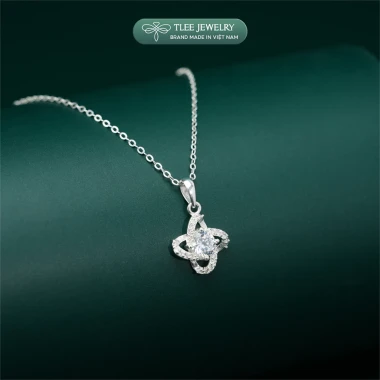 Dây chuyền bạc nữ TLEE mặt cỏ bốn lá khung viền hoa xoáy đính đá viền lấp lánh TLEE JEWELRY D0324 3 Dây chuyền bạc nữ TLEE mặt cỏ bốn lá khung viền hoa xoáy đính đá viền lấp lánh TLEE JEWELRY D0324 3