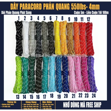 Dây dù sinh tồn paracord 550lbs 4mm phản quang 5m giá rẻ chỉ 25k 2 Dây dù sinh tồn paracord 550lbs 4mm phản quang 5m giá rẻ chỉ 25k 2
