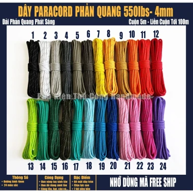 Dây dù sinh tồn paracord 550lbs 4mm phản quang 5m giá rẻ chỉ 25k 3 Dây dù sinh tồn paracord 550lbs 4mm phản quang 5m giá rẻ chỉ 25k 3