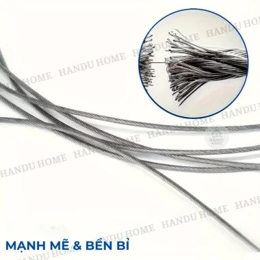 Dây Phơi Quần Áo Cáp Thép Không Gỉ 4.6m Có Móc Khóa 2 Đầu, Bọc Vinyl Chống Gỉ Chịu Lực Cao, Treo Đồ Trong Nhà Ngoài Trời 5