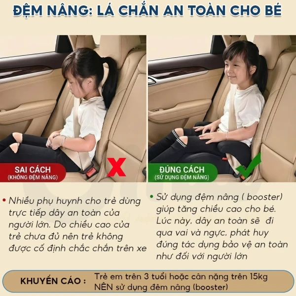 Đệm nâng ghế ô tô EMA: Tuân thủ quy định an toàn cho trẻ 3‑12 tuổi