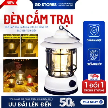 Đèn Cắm Trại Dã Ngoại Sạc USB 1200mAh Ánh Sáng Vàng Giá Rẻ Chỉ 87000đ 2
