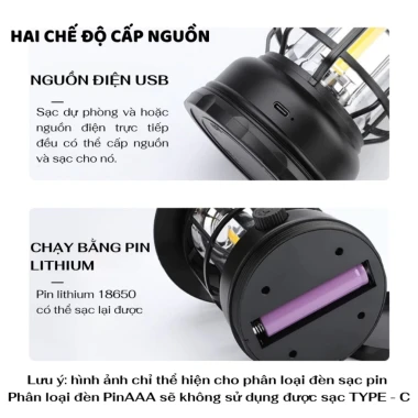 Đèn Cắm Trại Dã Ngoại Sạc USB 1200mAh Ánh Sáng Vàng Giá Rẻ Chỉ 87000đ 7