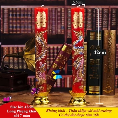 Đèn cầy Long Phụng khắc nổi - Cặp nến trang trí bàn thờ, đám cưới - 255.000