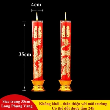 Đèn cầy Long Phụng khắc nổi - Cặp nến trang trí bàn thờ, đám cưới - 255.000