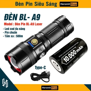 Đèn Pin Cầm Tay Siêu Sáng BL-A9 Zoom Xa Full Kim Loại Sạc Type-C Giá Rẻ 420k 2