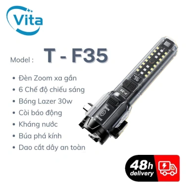 Đèn Pin F35 LED Zoom Siêu Sáng, Còi Báo Động, Cắt Dây An Toàn, 6 Chế Độ, IPX7 - Giá 159.000 VND Đèn Pin F35 LED Zoom Siêu Sáng, Còi Báo Động, Cắt Dây An Toàn, 6 Chế Độ, IPX7 - Giá 159.000 VND
