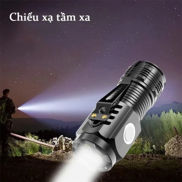 Hình ảnh sản phẩm Đèn Pin Mini Siêu Sáng 3 Mắt Led 5 Chế Độ Cầm Tay Giá Rẻ 39k