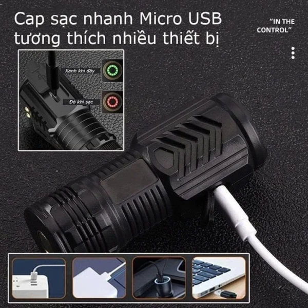 Hình ảnh sản phẩm Đèn Pin Mini Siêu Sáng 3 Mắt Led 5 Chế Độ Cầm Tay Giá Rẻ 39k