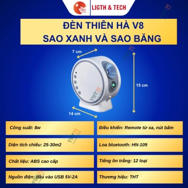 Đèn thiên hà V8 THT Sao Xanh 19 Phim chiếu Galaxy hành tinh thiên văn trang trí nhà cửa phòng ngủ có loa bluetooth