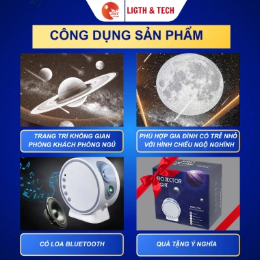Đèn thiên hà V8 THT Sao Xanh 19 Phim chiếu Galaxy hành tinh thiên văn trang trí nhà cửa phòng ngủ có loa bluetooth