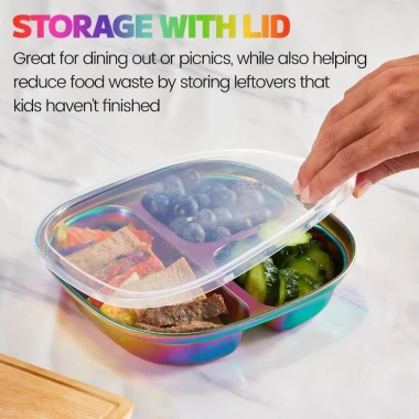 Đĩa ăn trẻ em LIUJIR thép 304, bát chia phẳng, đĩa salad vuông màu sắc, an toàn, dễ dùng 3 Đĩa ăn trẻ em LIUJIR thép 304, bát chia phẳng, đĩa salad vuông màu sắc, an toàn, dễ dùng 3