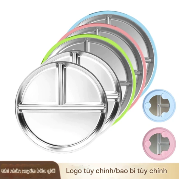 Hình ảnh sản phẩm Đĩa chia ngăn Inox 304 - 3 ngăn tiện lợi cho ăn kiêng giảm cân trẻ em & người lớn, giá 74.000đ