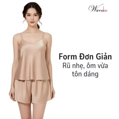 Đồ bộ mặc nhà WANNABE đồ đùi nữ quần sọt áo 2 dây basic đơn giản thoải mái chăm sóc giấc ngủ BS612 5