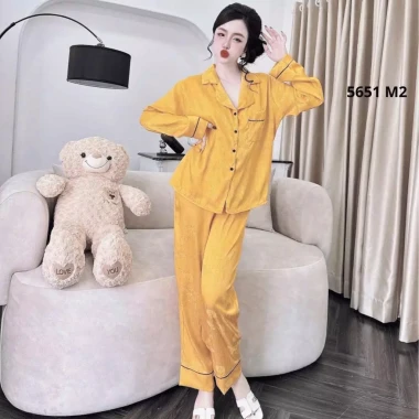 Đồ bộ ngủ tay dài, quần dài vải gấm hạc Tiểu Thư cao cấp – size 50-100kg, giá 199k