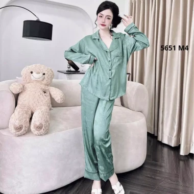 Đồ bộ ngủ tay dài, quần dài vải gấm hạc Tiểu Thư cao cấp – size 50-100kg, giá 199k