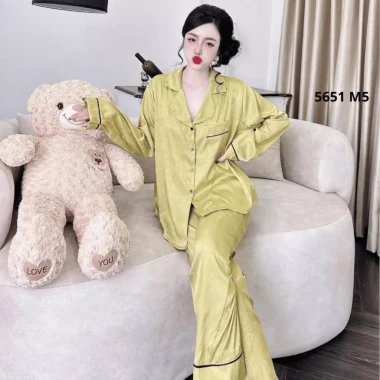Đồ bộ ngủ tay dài, quần dài vải gấm hạc Tiểu Thư cao cấp – size 50-100kg, giá 199k