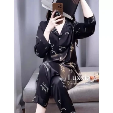 Đồ bộ nữ pijama lụa latin tay dài cổ sơ mi - Thiết kế sang trọng, giá chỉ 235.000 2