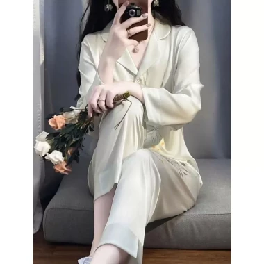 Đồ bộ nữ pijama lụa latin tay dài cổ sơ mi - Thiết kế sang trọng, giá chỉ 235.000 4