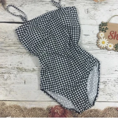Đồ bơi bikini 1 mảnh caro đen trơn 2 dây giá rẻ chỉ 99000đ - Giảm từ 126720đ 5