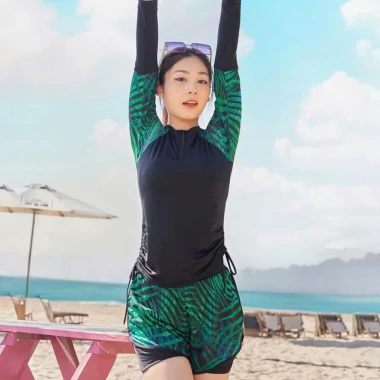 Đồ bơi bikini set 2 món chống nắng tay dài giá rẻ chỉ 199k - Áo tắm thể thao đi biển nữ Q02 5