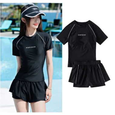 Đồ Bơi Nữ 2 Mảnh Co Giãn Cao Cấp - Áo Tay Ngắn Phối Quần Đùi Thun Giá Shock 113k 6