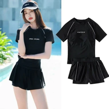 Đồ Bơi Nữ 2 Mảnh Co Giãn Cao Cấp - Áo Tay Ngắn Phối Quần Đùi Thun Giá Shock 113k 11